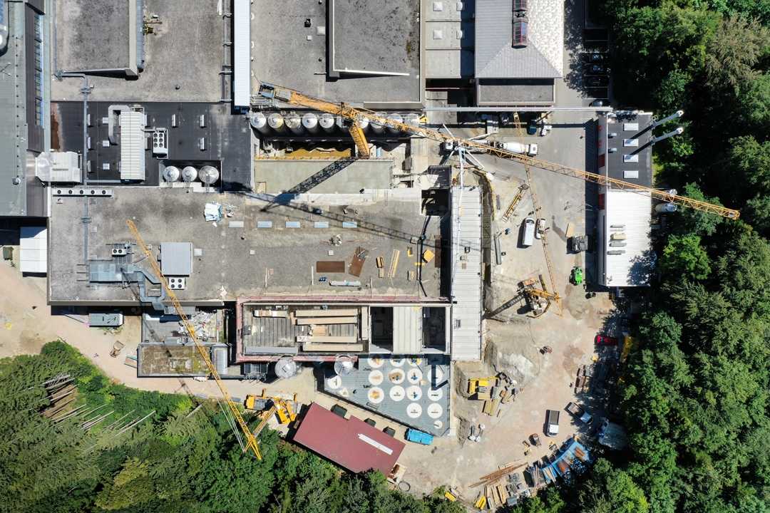 Drohnenfoto Baufortschritt Woerle Baustelle von oben 8 Juli WEBSITE